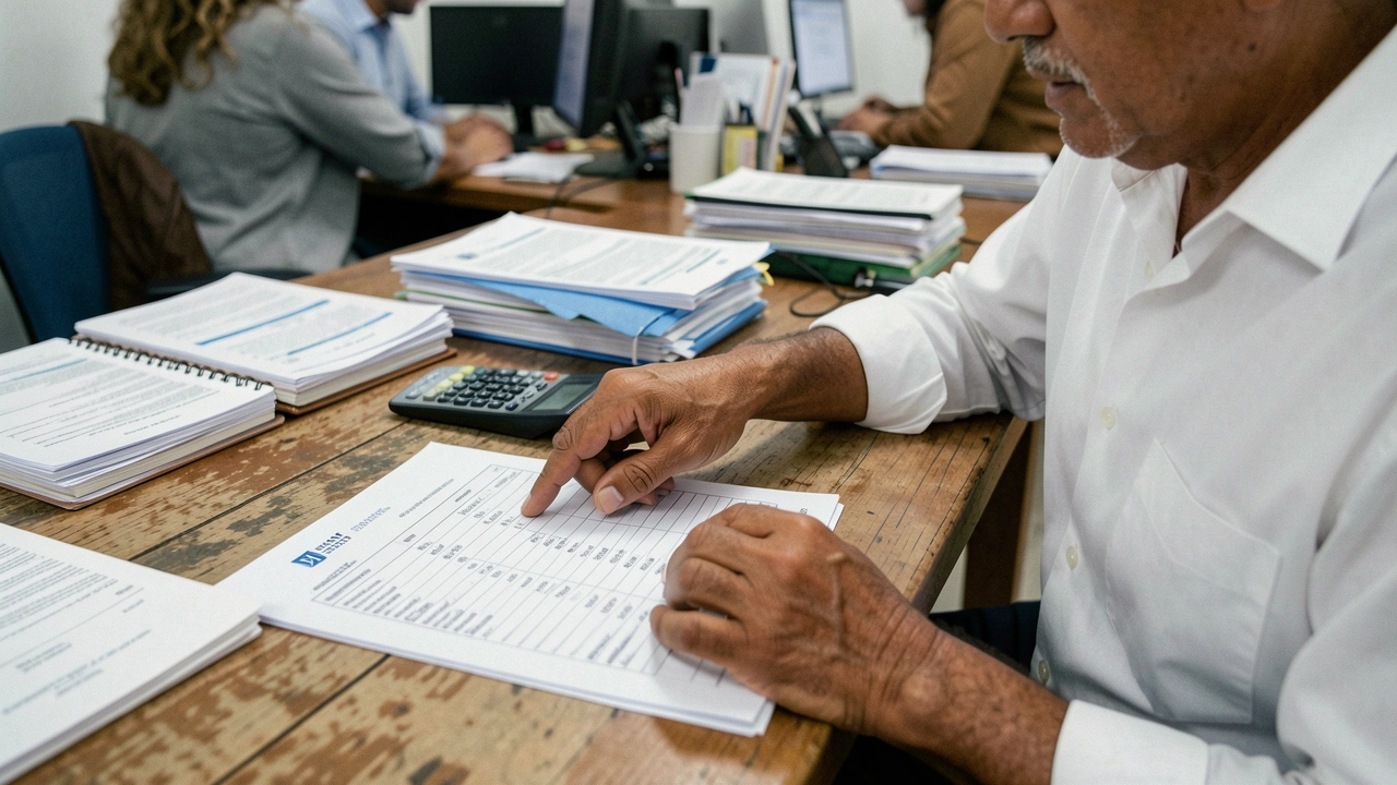 Mãos de empresário apontando para números em planilha de custos.