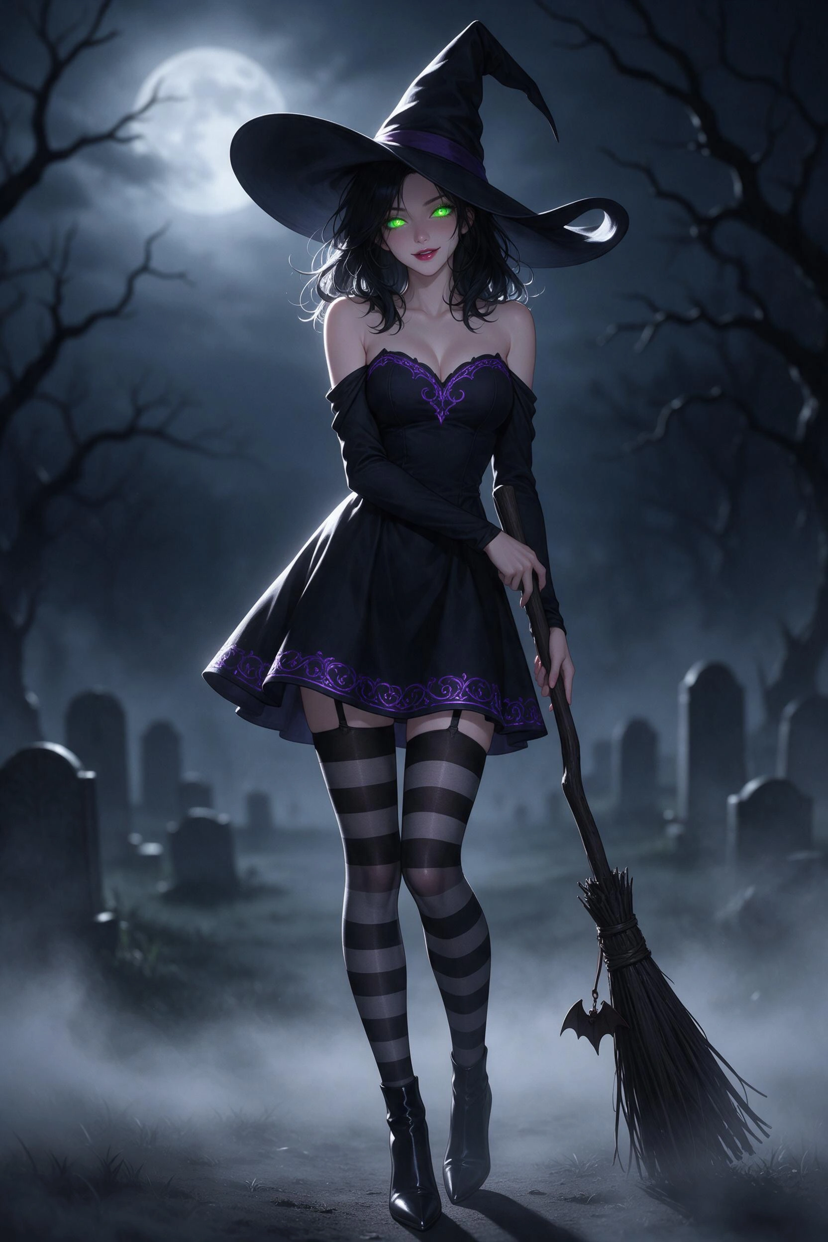 A full-body digital portrait in a modern anime style, featuring a thin, fit young woman standing in a static full-length portrait pose. She has smooth, hyper-detailed ivory skin with delicate skin tex