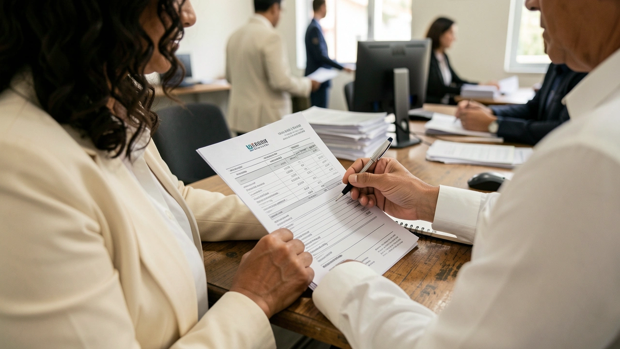 Mãos de dono de PME analisam relatório financeiro com caneta.