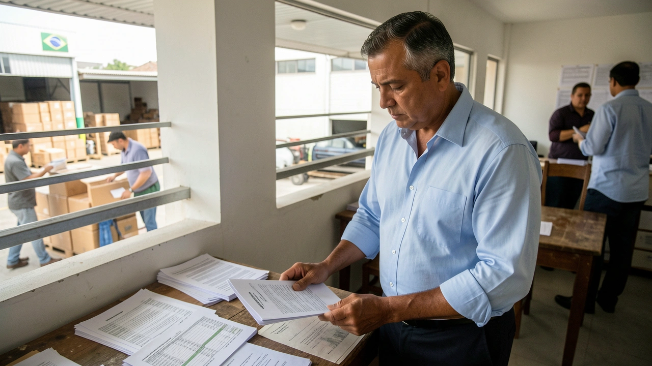 Empresário analisa relatório financeiro em escritório de PME