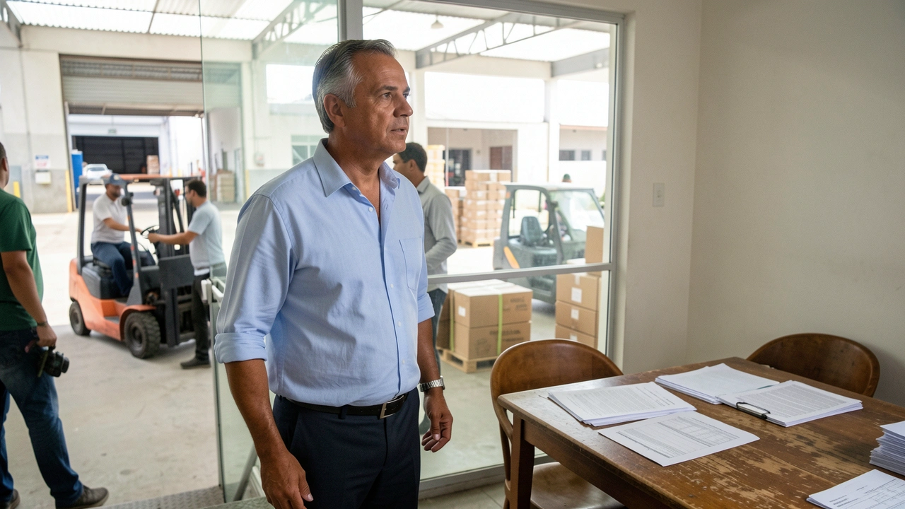 Empresário observa a operação da empresa com ar pensativo